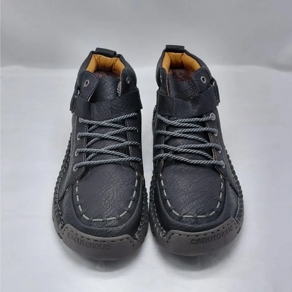 Gracosy Men’s Black Faux Leather Work Boots Fleece Lined Shoes Size 47(US 12)